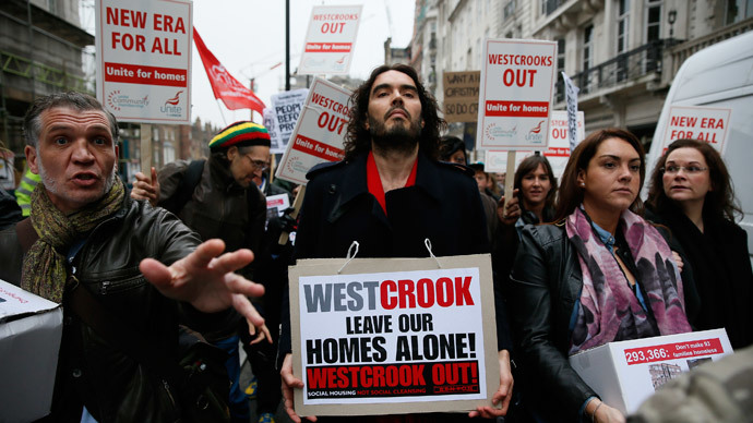 Russell Brand joins residents' protest against eviction