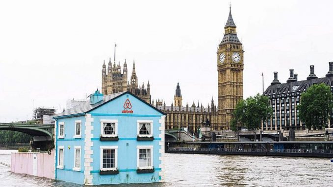 blue floating house