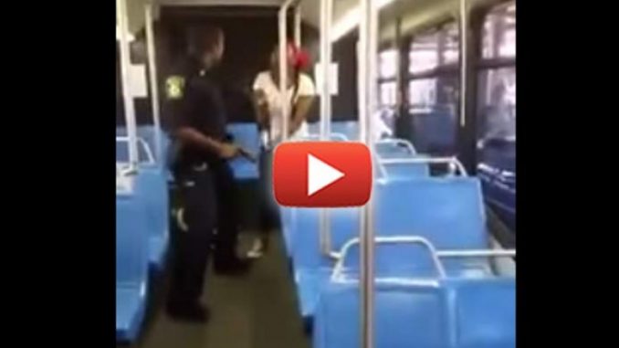 A unarmed woman on a public transit bus was beaten by a cop who then turned on nearby witnesses and threatened them with his gun