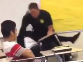 Cop attacks a peaceful female student in classroom