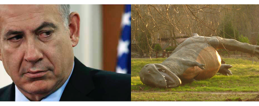 Israeli prime minister Benjamin Netanyahu blames Palestinians for killing the dinosaurs (satire)