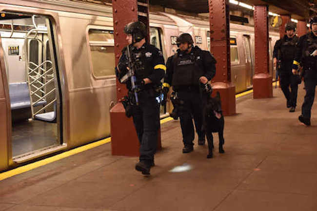 NYPD conduct an active shooter drill in a New York subway on Sunday