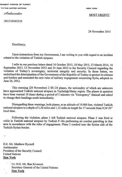 A leaked letter sent to the UN Security Council by Turkey’s Permanent Mission to the United Nations reveals that the Russian aircraft had entered Turkish airspace for a mere 17 seconds