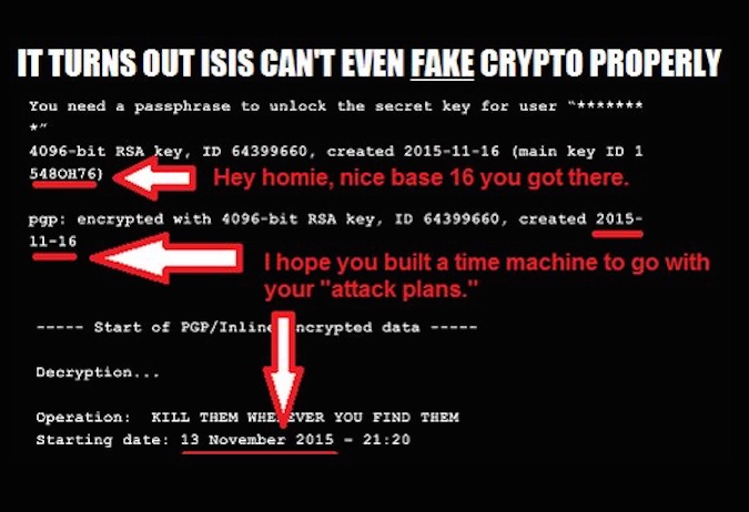 Edward Snowden says the ISIS encrypted message is fake