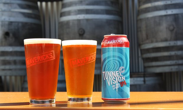 Greywater beer (on the left) and same type of beer made with conventional municipal water. Photograph: Half Moon Bay Beer Brewing Company