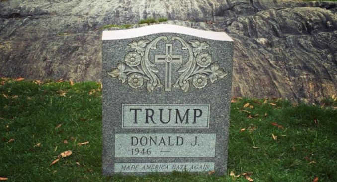 Donald Trump's tombstone on display in New York's central park