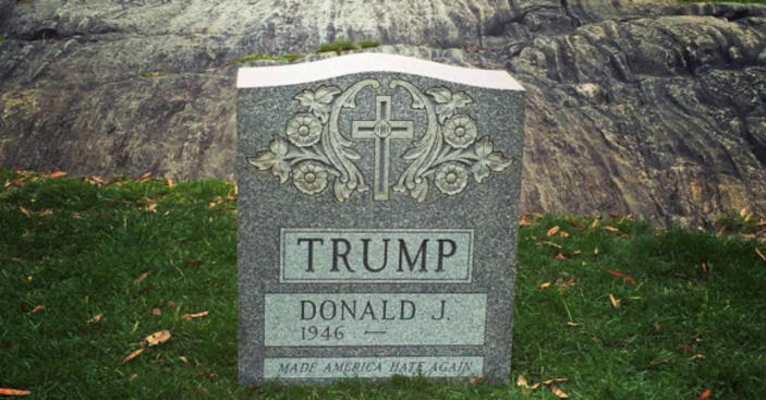 Donald Trump's tombstone on display in New York's central park