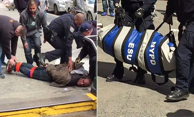 NYPD zip up alive man in a body bag