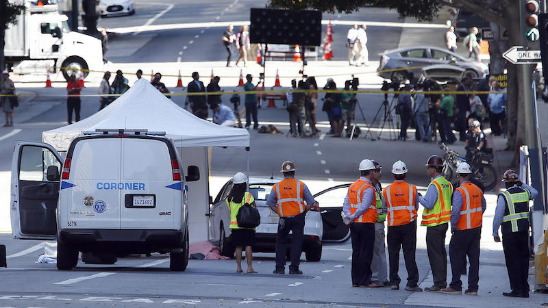 man dies when he fell 53 stories to his death at the construction site of Los Angeles' Wilshire Grand Hotel