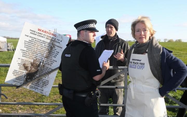 Actress Emma Thompson protests fracking ignoring court injunction