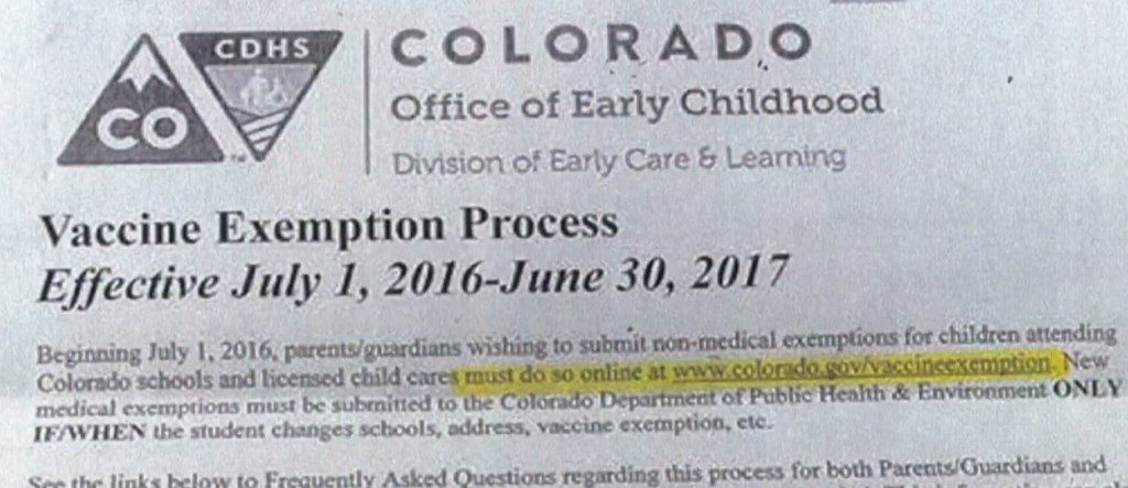 Colorado illegally order parents to register their unvaccinated children to the State
