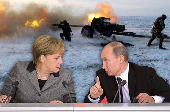President Vladimir Putin demands that Merkel and other European leader stop shelling Donbass