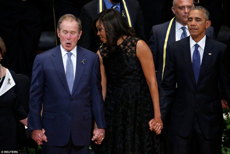 Former President George W. Bush obviously thinks this state of affairs is worth celebrating, as this bizarre footage of him singing and dancing at the Dallas memorial for five slain police officers shows.