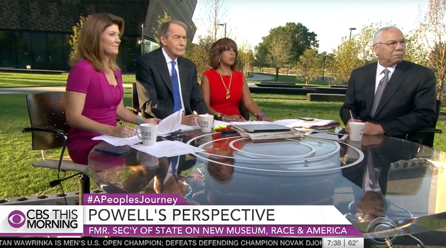 Colin Powell Heckled By Protester During Live TV Interview