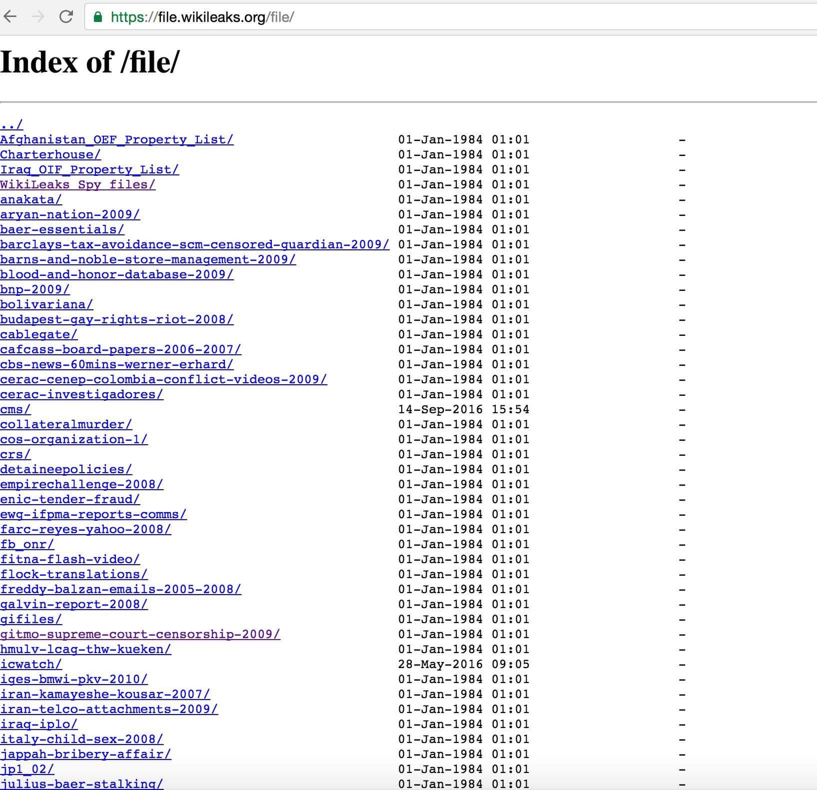 The first files in the enormous WikiLeaks folder containing secrets from all over the world.