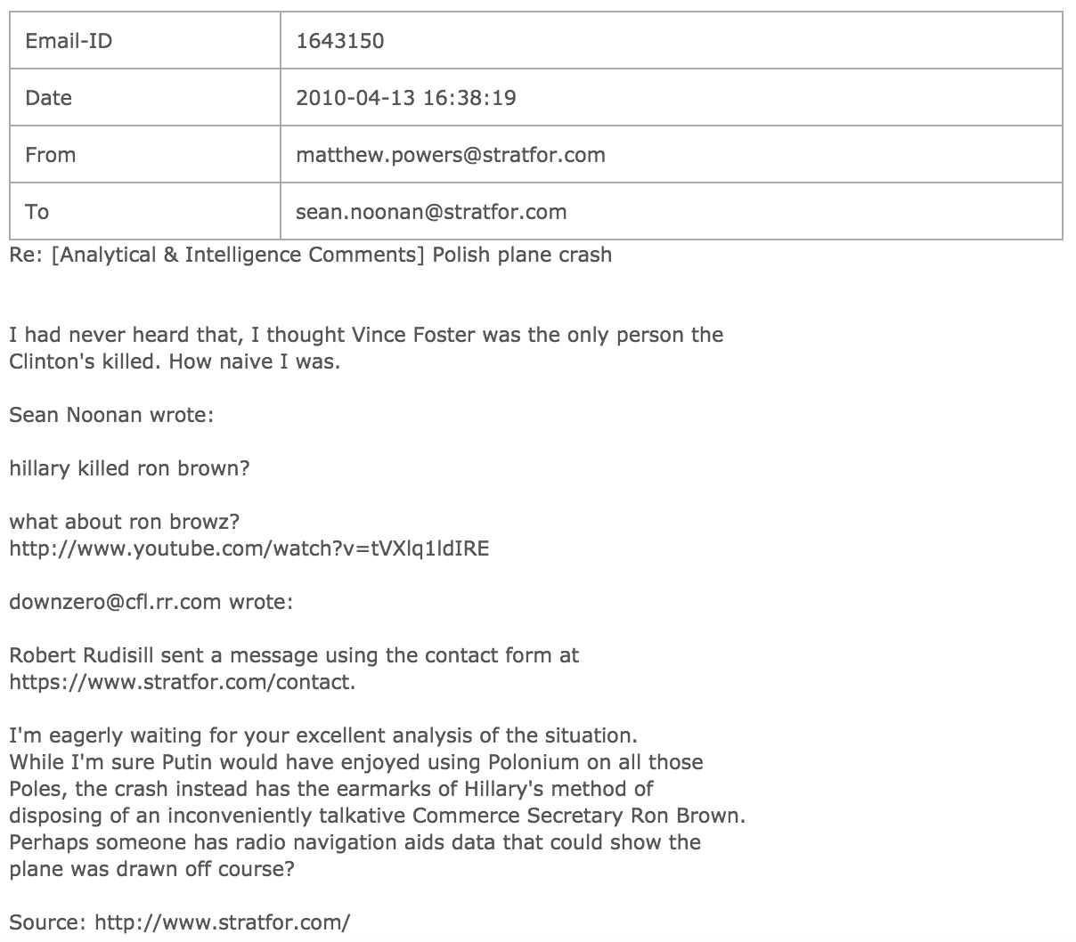 WikiLeaks Hillary Vince foster