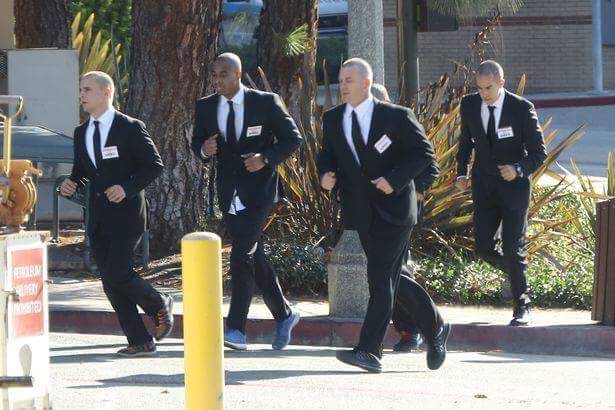 A member of Kanyr's security detail (pictured) disturbed a man with a gun who Kanye claims was going to kill him. 