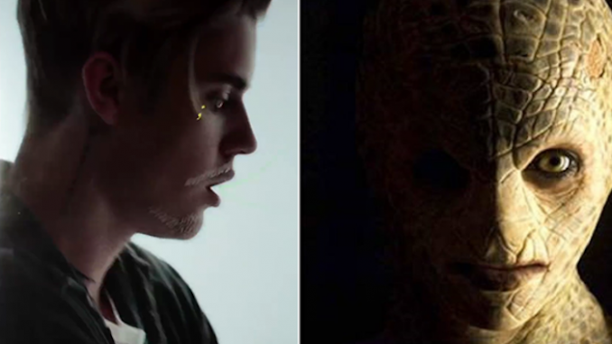 Justin Bieber “shapeshifted into a reptilian” while greeting fans at Perth Airport, Australia, according to hundreds of witnesses.