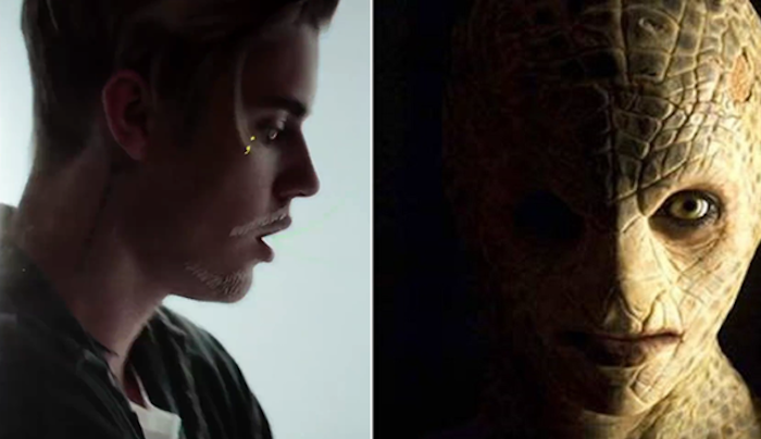 Justin Bieber “shapeshifted into a reptilian” while greeting fans at Perth Airport, Australia, according to hundreds of witnesses.