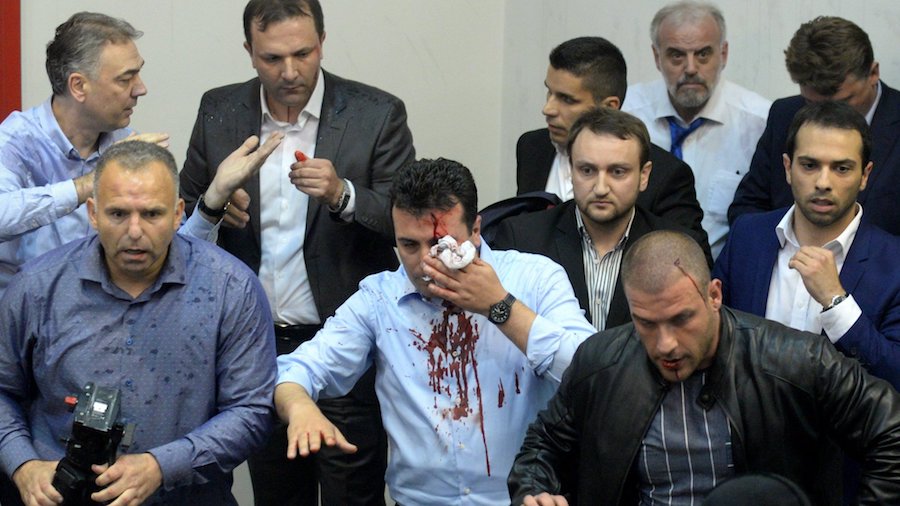 George Soros masterminds masked coup in Macedonian Parliament