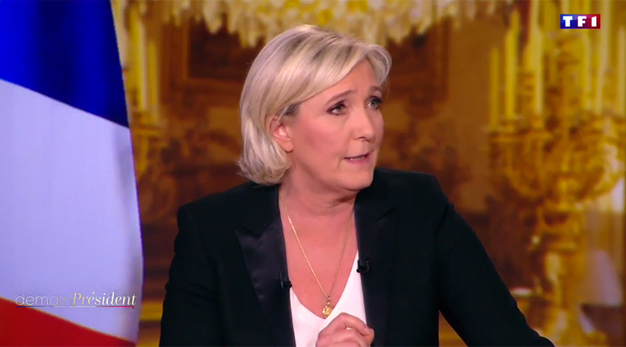Marine Le Pen demands interview remove EU flag from set