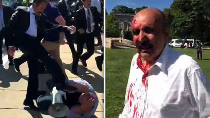 Nine people were seriously injured after Turkish President Recep Erdogan's bodyguards clashed with protestors in Washington DC on Tuesday.