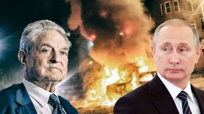 Putin has warned America that George Soros is driving the country towards civil war, using divisive politics, violence and propaganda.