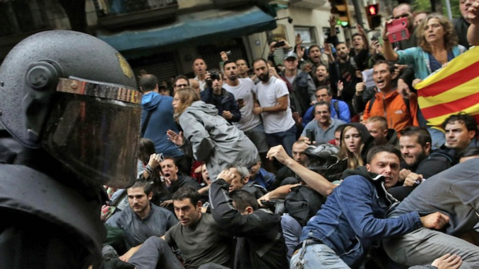 Civil war has returned to Spain, with the central government using violent force to suppress the democratic right of Catalans to vote.