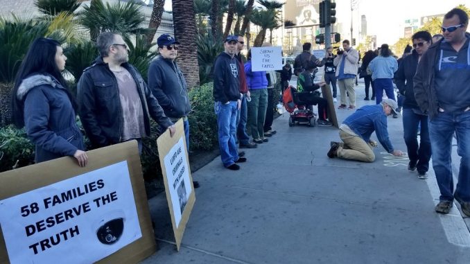 Protestors gather outside Mandalay Bay demanding truth about shooting