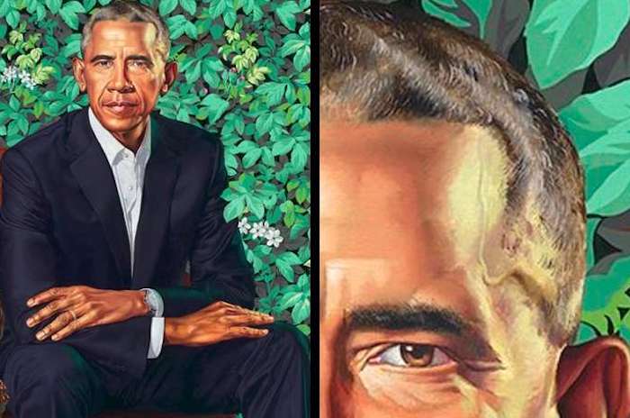The official portrait of Barack Obama now hanging in the Smithsonian Institution's National Portrait Gallery features a trail of sperm running down the side of his forehead. 