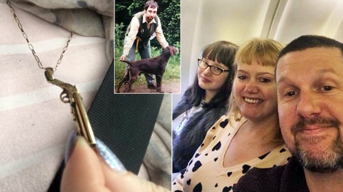 A former police officer had her tiny gun necklace confiscated by airport security because passengers might think it was real and become "scared."