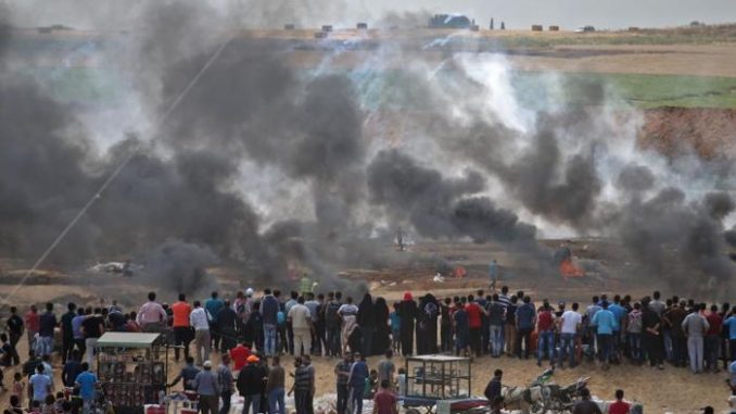 Israel continued its violent repression of Palestinian protesters on Monday when soldiers once again gunned down unarmed demonstrators, killing 41 and wounding 1,700, after "small groups" of Palestinians allegedly threw stones at them.
