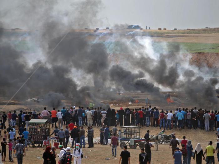 Israel continued its violent repression of Palestinian protesters on Monday when soldiers once again gunned down unarmed demonstrators, killing 41 and wounding 1,700, after "small groups" of Palestinians allegedly threw stones at them.