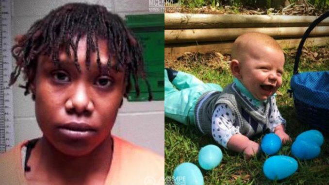 A 25-year-old woman has been arrested and charged with first degree murder after a six-month old baby boy was kidnapped from his mother's arms, set on fire and dumped near train tracks in Louisiana last week.