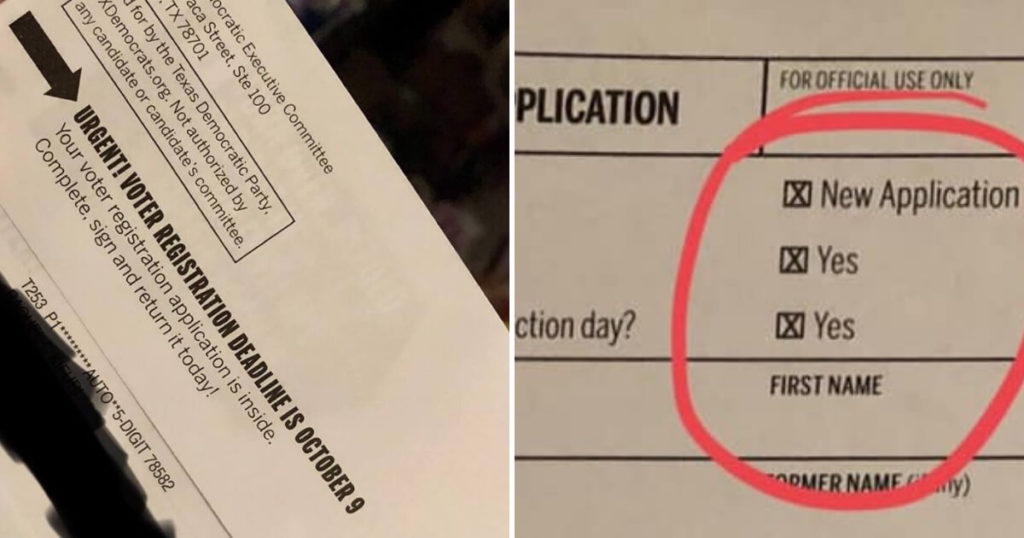 Texas Democrats have been caught attempting to assist non-citizens to sign up to vote by providing them with "pre-filled voter registration applications" with the boxes for age and citizenship status pre-checked. 