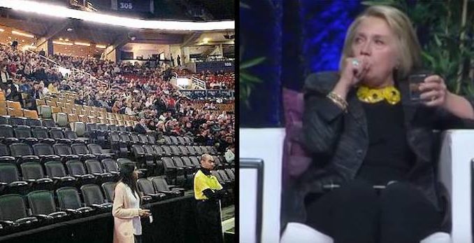 Bill and Hillary Clinton only managed to fill 16.6% of the seats in the miniature venue they hired in Toronto for the first leg of their ill-fated North American speaking tour, and they would have filled even less had they not slashed the price of tickets by 90% on the day of the event.