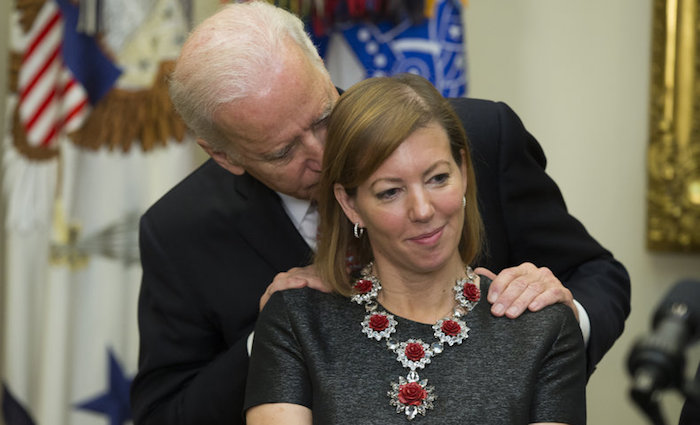 Joe Biden says no man has a right to lay his hands on a woman