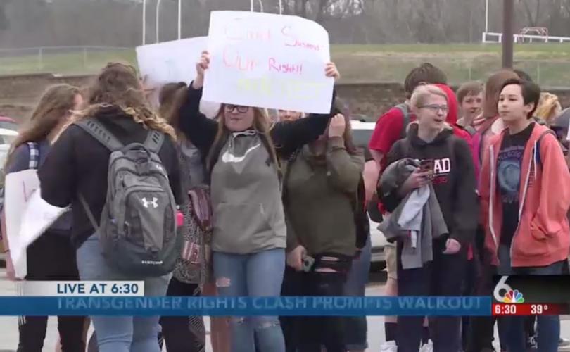 Teen girls stage walkout over school policy to allow boys who claim to be 'girls' to use their bathroom