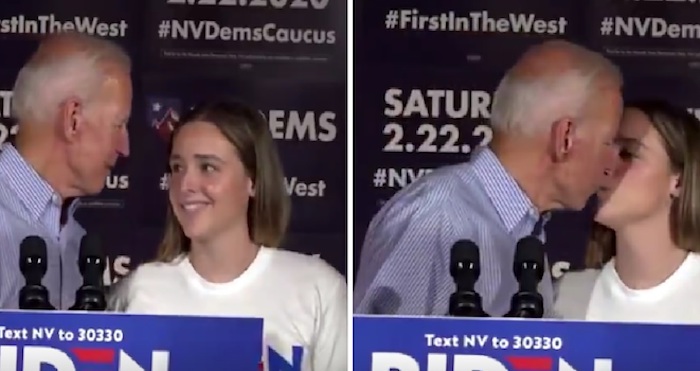 Creepy Joe Biden kisses granddaughter on the lips at Nevada rally