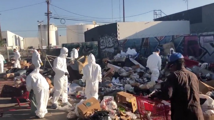 Conservative activists have cleaned up 50 tons of garbage at a homeless camp in Los Angeles during a nine-hour shift on Saturday.