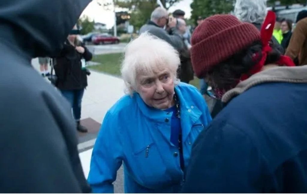 An elderly woman who was harassed by Antifa while trying to cross the street to attend a lecture about free speech in Canada on Sunday has recorded a defiant message for the Antifa thugs who tried to intimidate her.