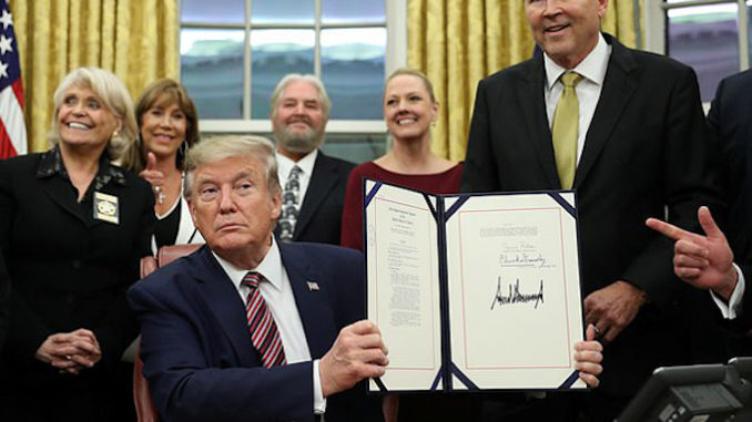 President Donald Trump signed a landmark bill Monday that criminalizes animal abuse and the creation and distribution of pictures and videos of animal torture.
