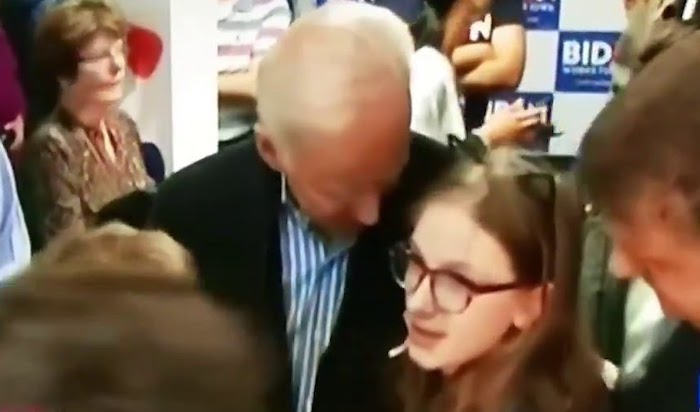 Democrat presidential candidate Joe Biden was caught sniffing a young girl's hair during a campaign stop in Iowa yesterday, just months after promising to stop touching women and girls inappropriately.