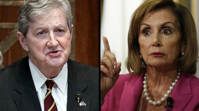 Sen. John Kennedy delivered a withering critique of Speaker Nancy Pelosi's attempt to impeach President Donald Trump during a Trump rally Wednesday night in Kennedy's home state of Louisiana.