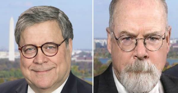 Attorney General William Barr (right) and U.S. Attorney John Durham (left), the man investigating abuses by the FBI and Justice Department against President Trump and members of his administration and campaign in the Russia-election investigation.