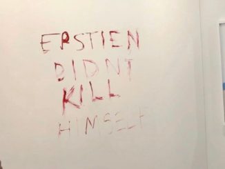 Pretentious duct-taped banana art replaced with Epstein didn't kill himself sign