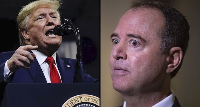 Adam Schiff is a "sick puppy" who is "shifting and turning in his bed, sweating like a dog," said Trump at a rally in Des Moines, Iowa.