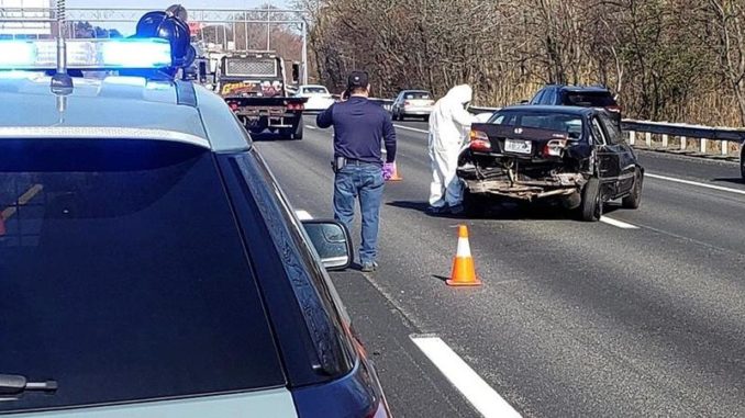 A courier carrying coronavirus "samples" driving a Honda Civic without bio-hazard signs crashed on the Interstate I-195 in Seebonk, Mass, near the Rhode Island border on Tuesday morning, according to CBSN Boston.