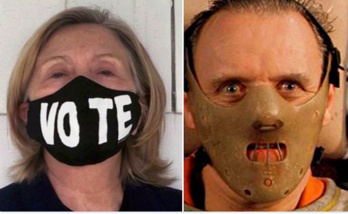 Twice failed presidential candidate and the world's sorest loser Hillary Clinton made the mistake on the weekend of tweeting out a bizarre image of herself wearing a mask — and the internet was quick to make her regret it.
