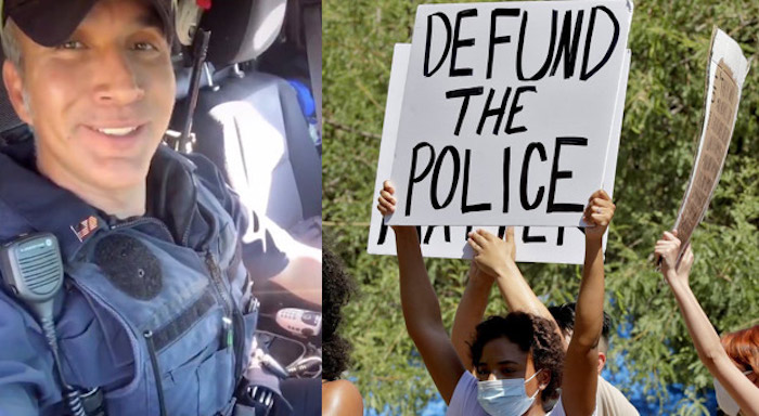 A video in which a police officer exposes the hypocrisy of the leftist "defund the police" movement went viral over the weekend.